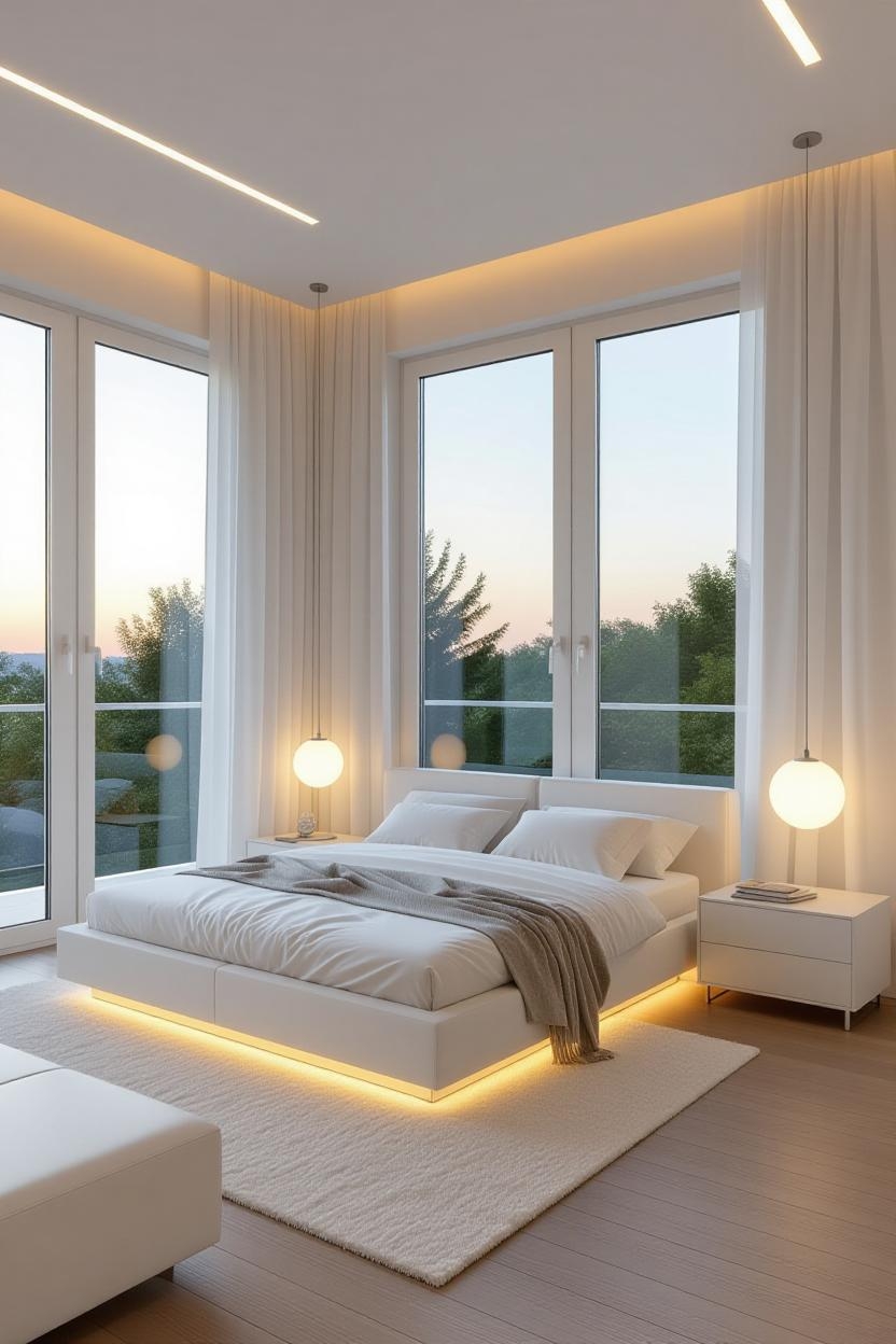 modern bedroom decor, white bedroom set, bedroom wall decor ideas